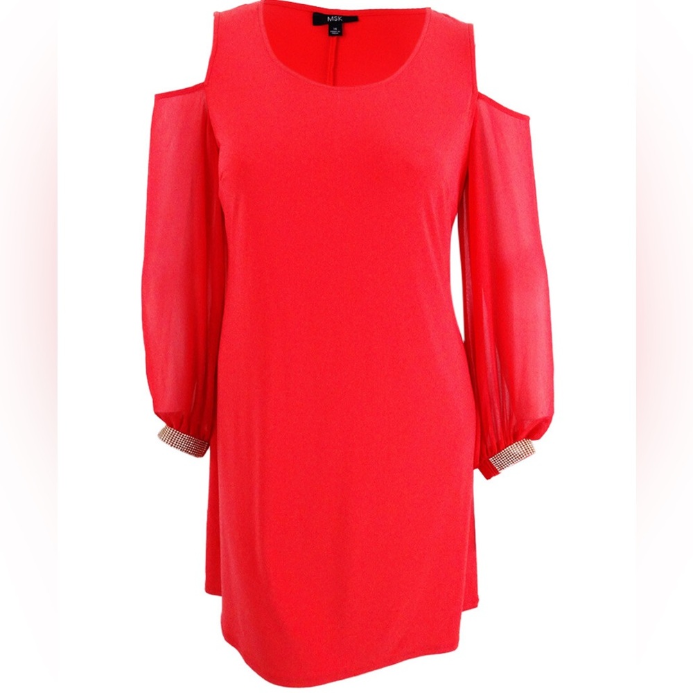 MSK Red embellished Cold Shoulder Flowy Cocktail Dress size 10